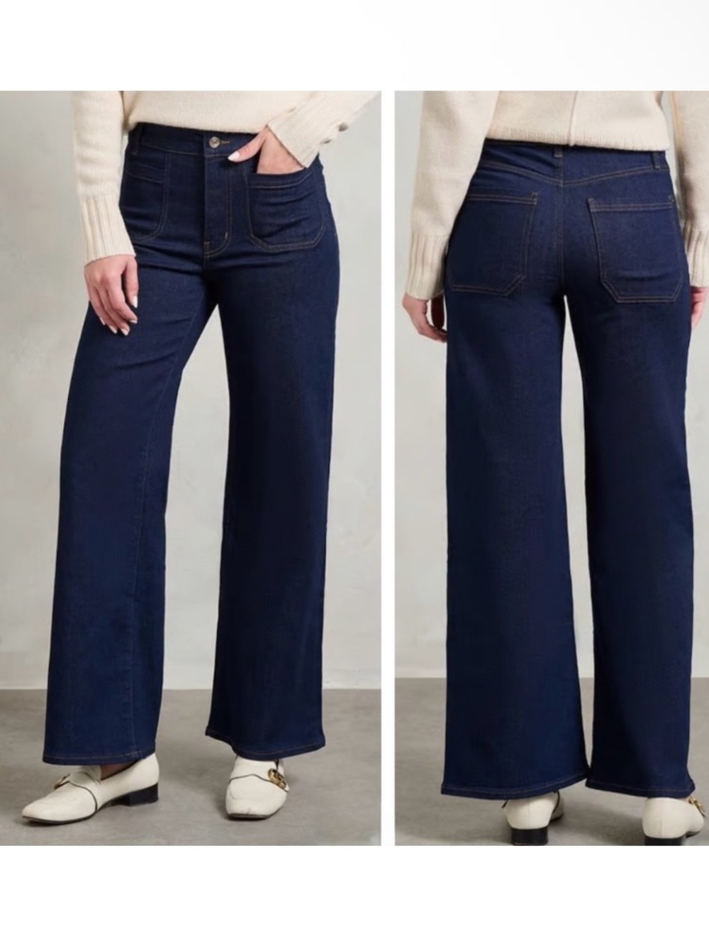FRAME Le Pixie Slim Palazzo Modern High Rise 
Pocket Wide Leg High-Rise Navy 28